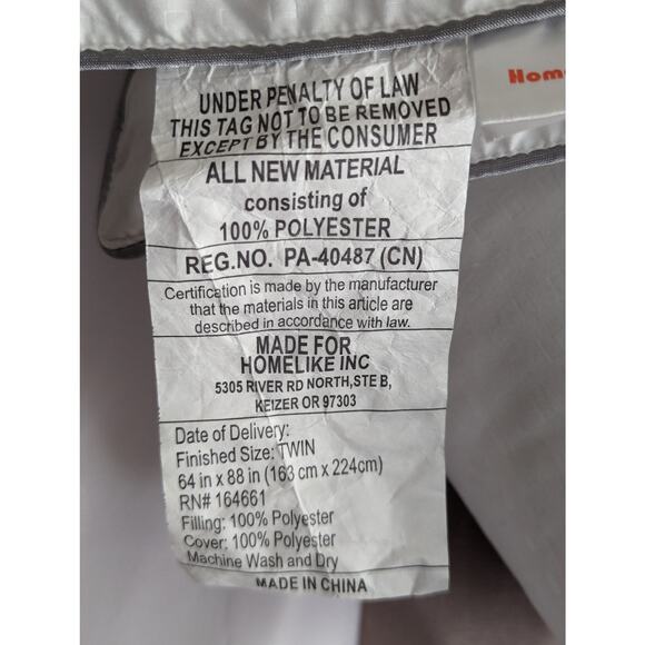 HOMELIKE MOMENT! BUTTER SOFT DOWN ALTERNATIVE COMFORTER, WHITE W/GRAY! SZ TW - Picture 7 of 10